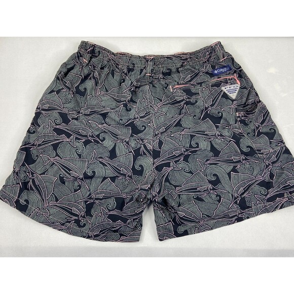 Columbia Men Medium Board Shorts Black Fish Print Swim Suit Trunks - Picture 1 of 5